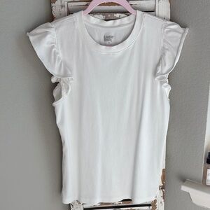 Lands' End Women's White Ruffle Sleeve Tank